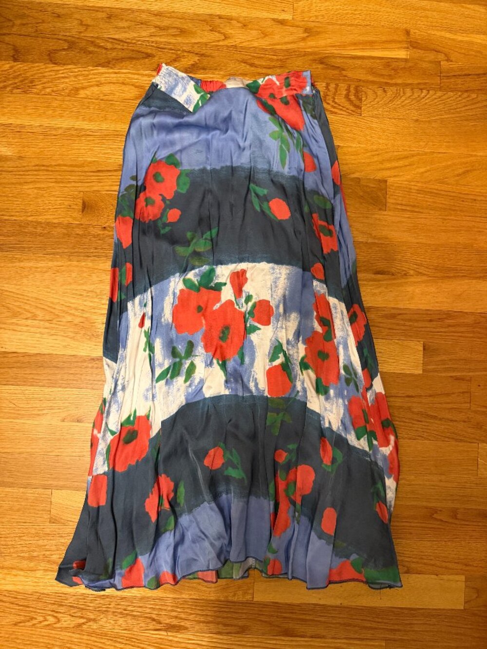 Watercolor Poppy Print Midi Skirt